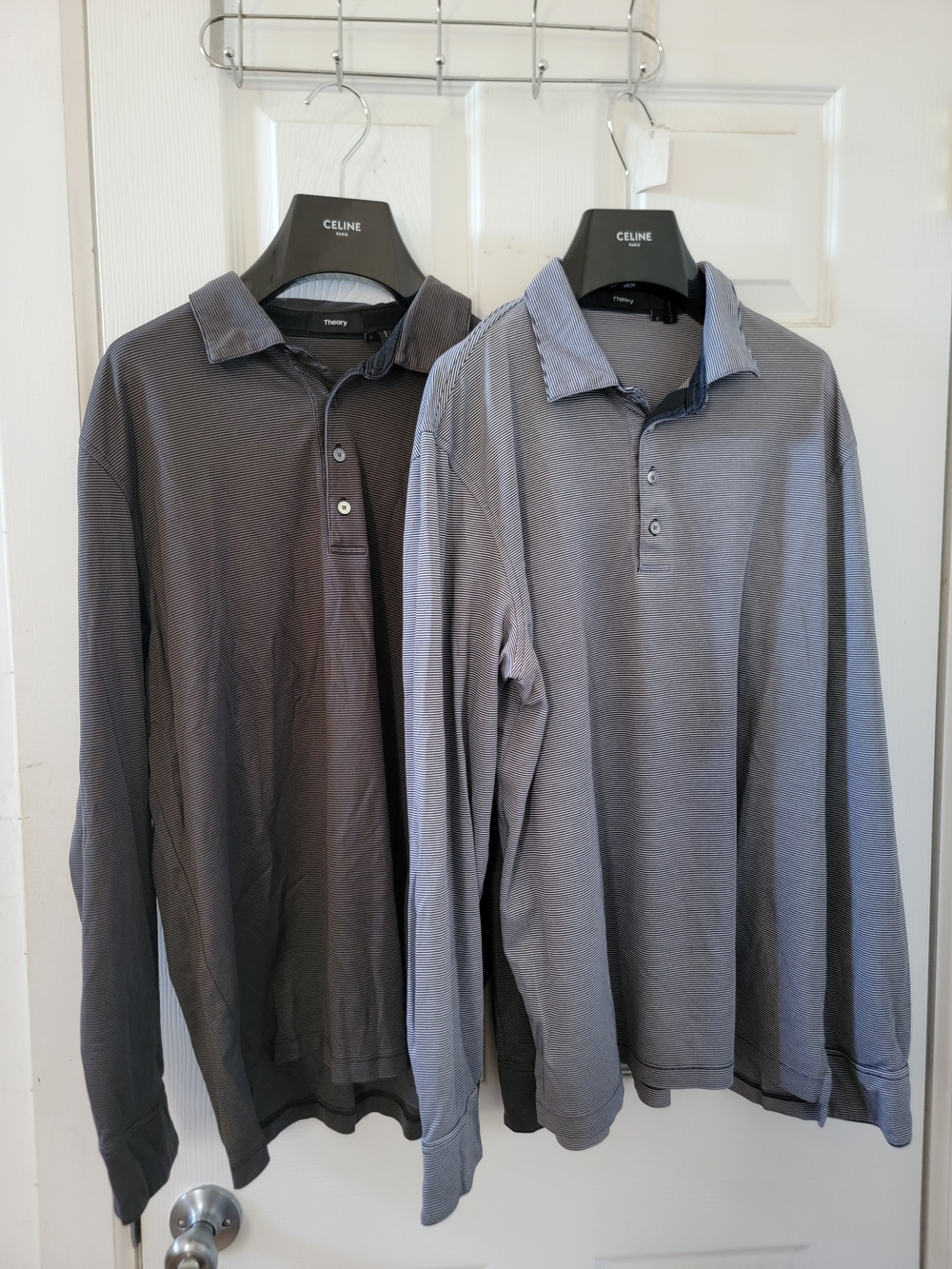 2 Theory Men's Long-Sleeve Polo Shirt Duo - Charcoal & Light Gray